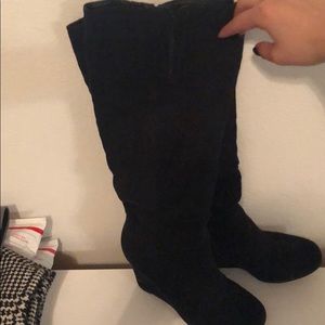 Black wedge tall boots